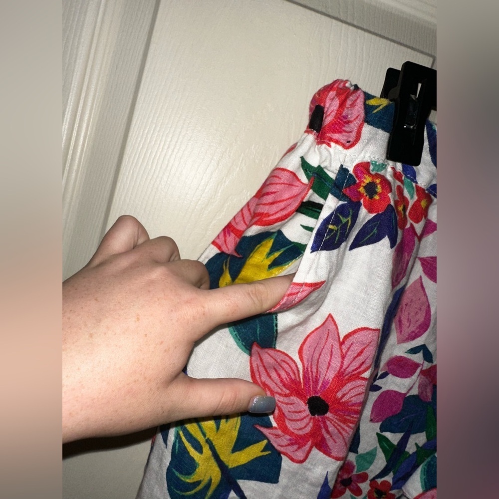 C&C California Multicolor Floral Linen Pants drawstring elastic L vacation - Picture 3 of 7